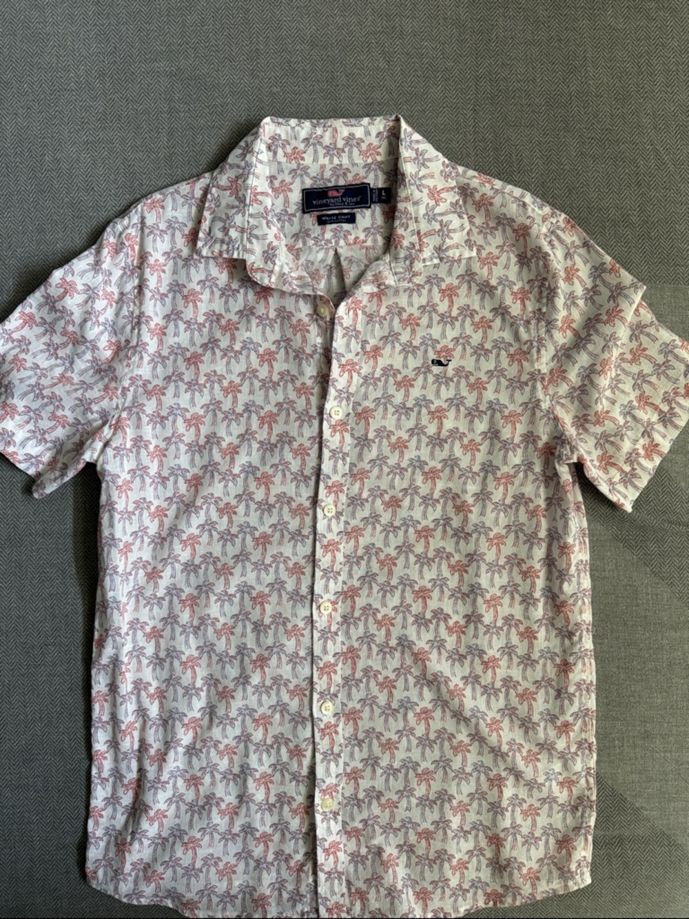 Vineyard Vines boys L16  Short-Sleeve Palm Print Shirt - Light Pink/White